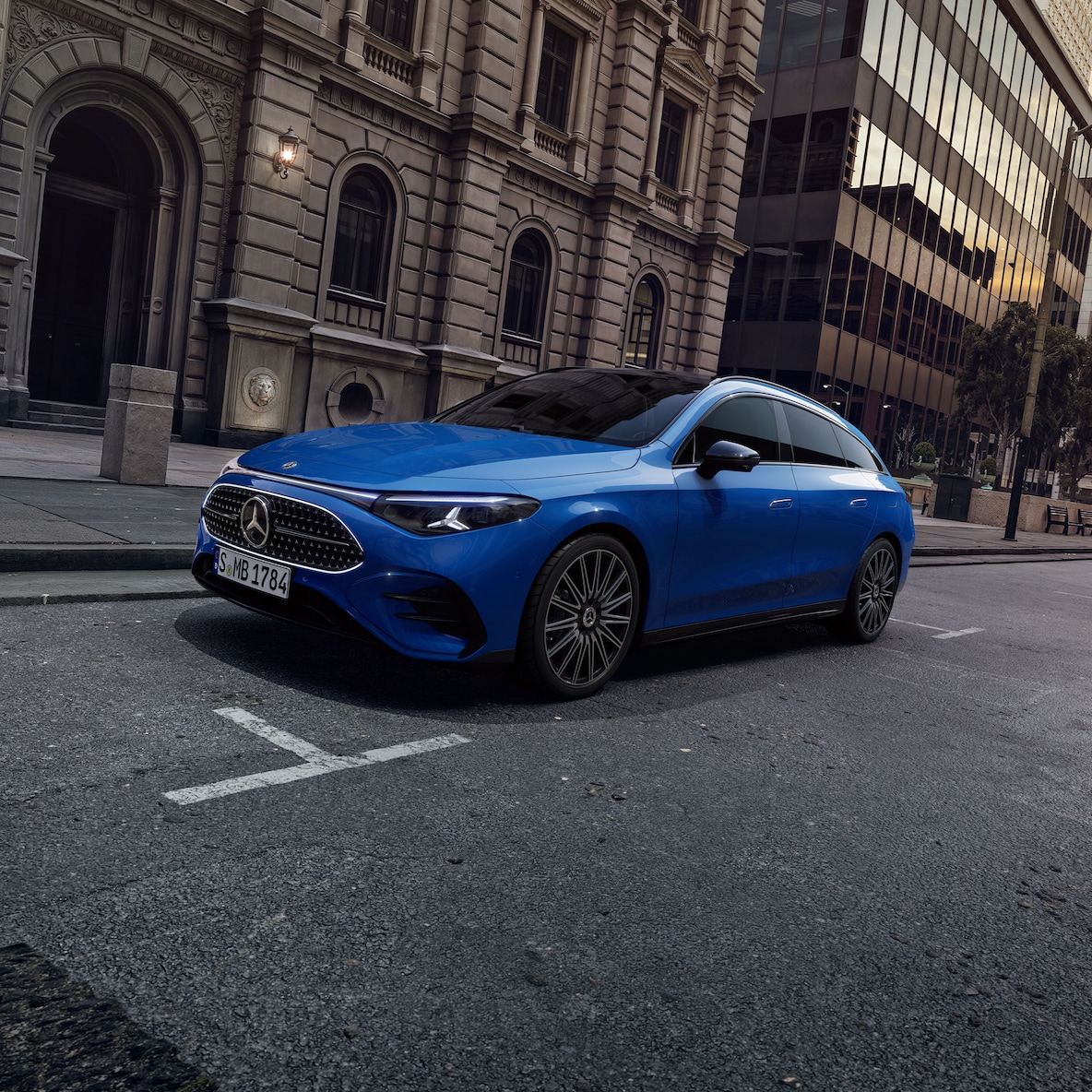 Rear side view of the all-new Mercedes-Benz CLA Shooting Brake X178 with AMG Line Plus.
