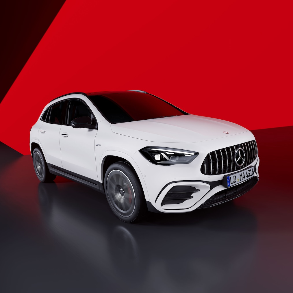 Rear side view of a Mercedes-AMG GLA 45 S 4MATIC+.
