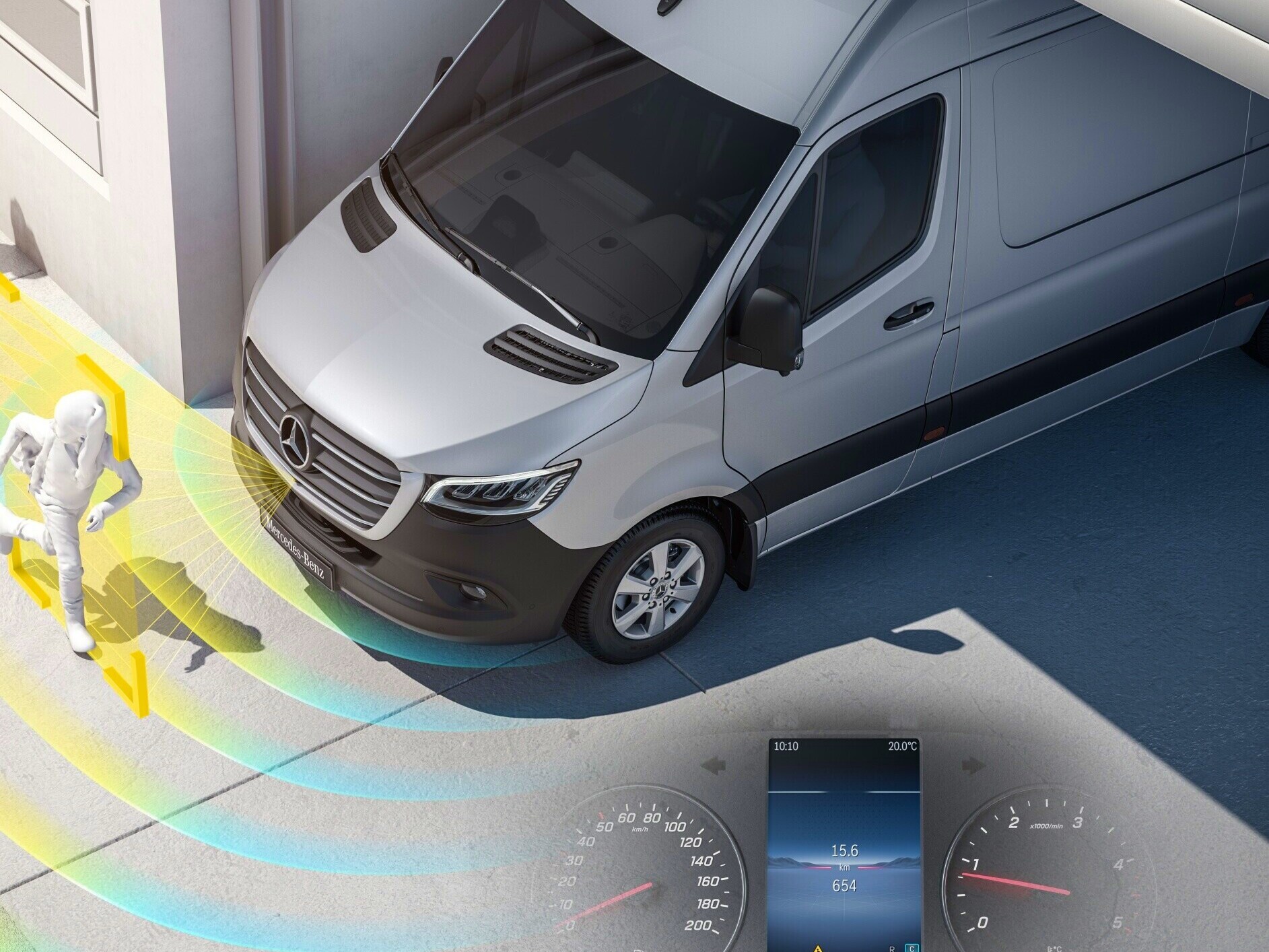 The Moving-off Information Assist System (MOIS) for the Mercedes-Benz eSprinter Panel Van.